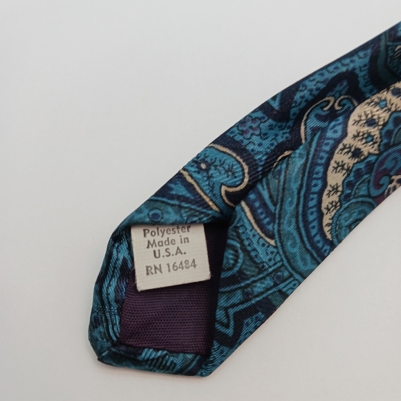 Vintage Camden Court Paisley Blue Teal Mens Tie 58" Made in USA - Picture 2 of 4